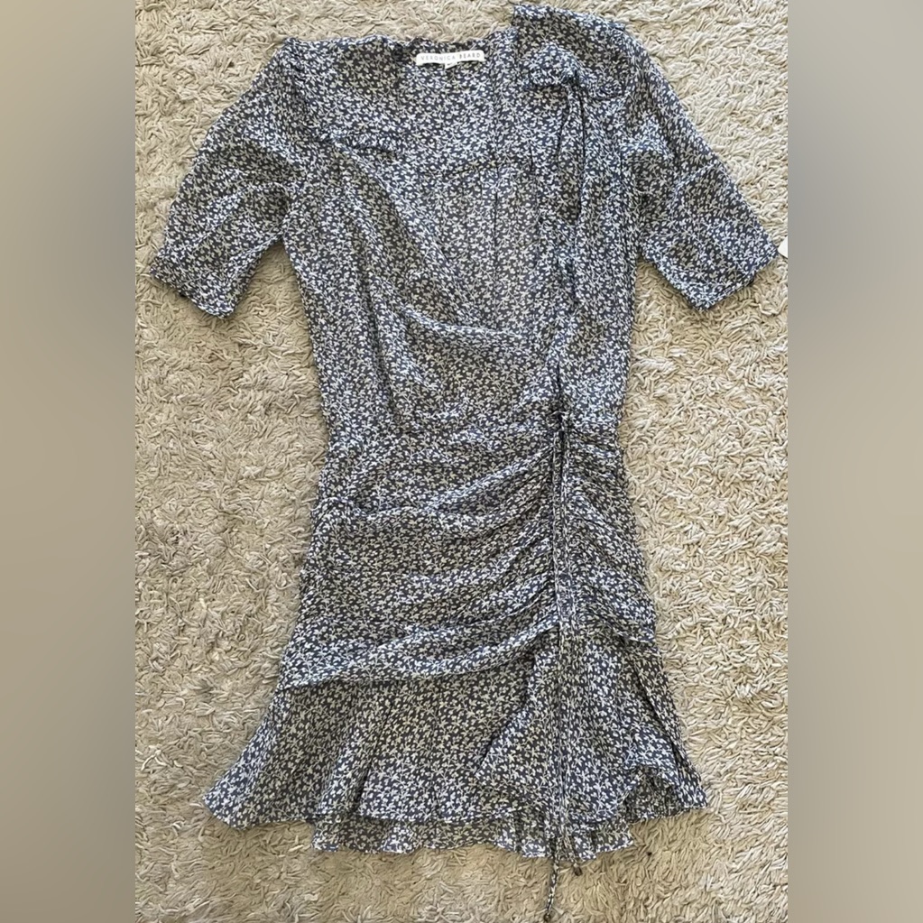 Veronica Beard Blue White Short Sleeve Knee Length Silk Dress 2
